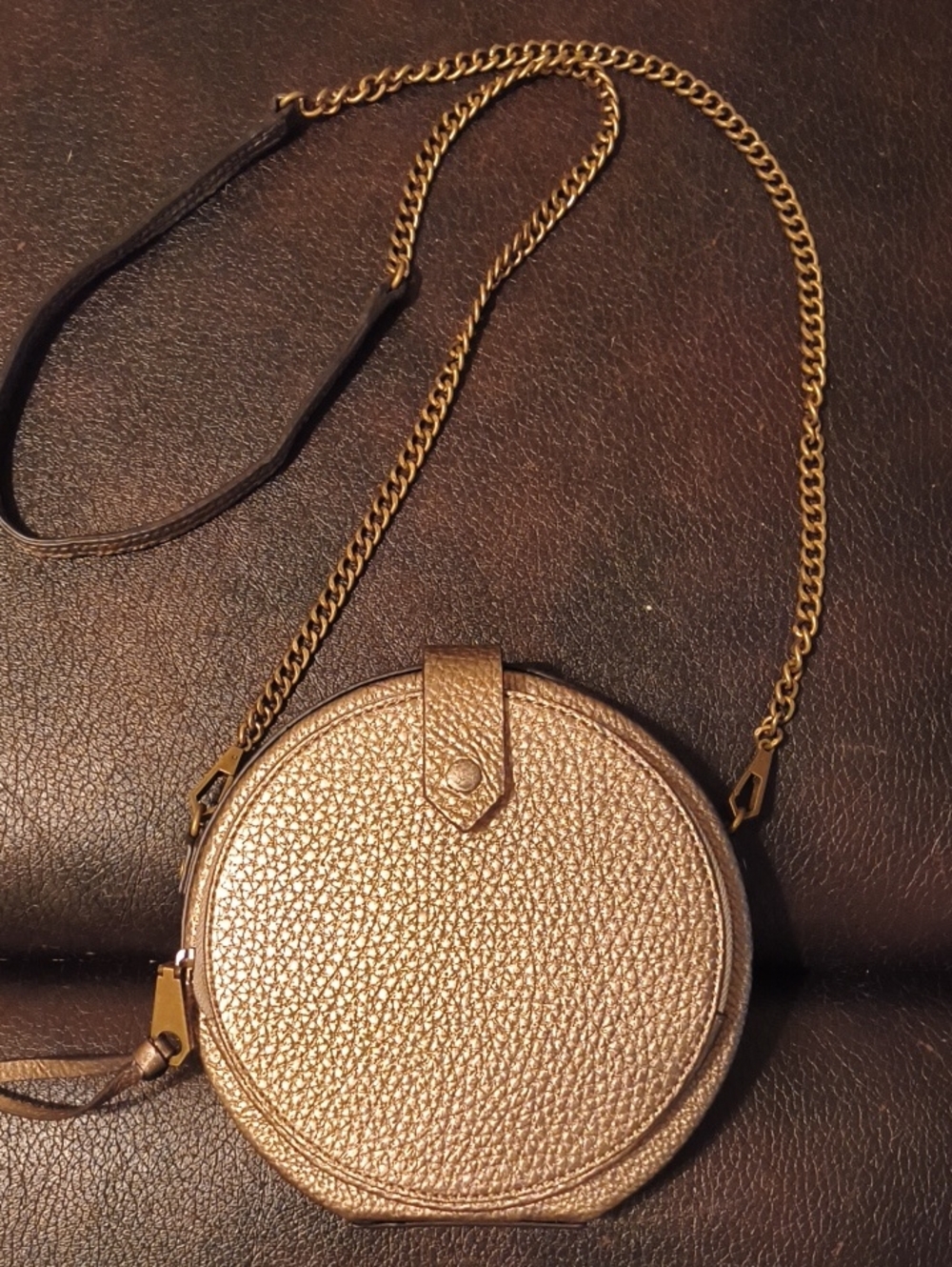 Rebecca Minkoff Gold Round Crossbody Bag with Chain Strap